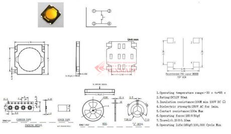 Кнопка тактовая 4.5 х 4.5 х 0.55 4c smd-монтаж