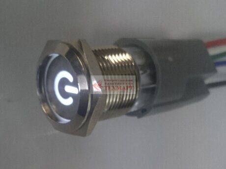 Кнопка антивандальная 16 мм ON-ON Power Logo comp LED12V 3A/250V 5c IP65 с фиксацией белая