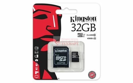 Карта памяти Kingston MicroSDHC 16GB Class 10 + адаптер