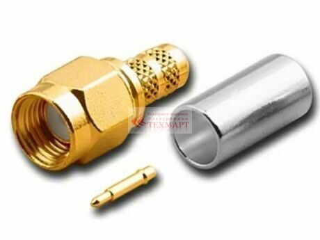 Разъем SMA вилка на кабель RG58U, обжимной, Gold