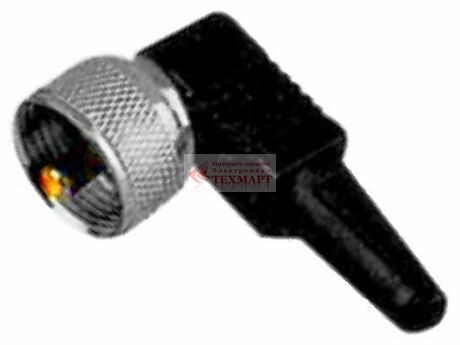 Разъем UHF вилка на кабель 6 мм, угловой, винт, Ni/Gold pin/Delrin/Pl