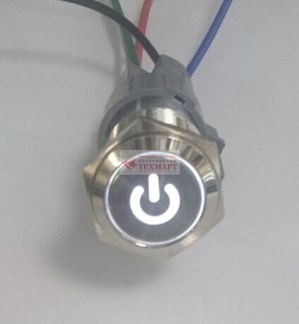 Кнопка антивандальная 16 мм ON-(ON) Power Logo comp LED12V 3A/250V 5c IP65 без фиксации белая