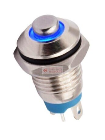 Кнопка антивандальная 8 мм OFF-(ON) LED12V 2A/24V 4c IB8-G IP65 без фиксации синяя