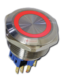 Кнопка антивандальная 30 мм ON-(ON) LED12V 5A/250V 6c IP67 без фиксации красная