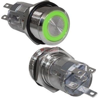 Кнопка JH16-C1 ON-(ON) LED12-24V антивандальная 3A/250V 5c IP65 без фиксации зеленая