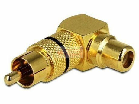 Переходник штекер RCA - гнездо RCA, угловой, золотой,  Gold "L"