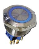 Кнопка антивандальная 30 мм ON-(ON) LED12V 5A/250V 6c IP67 без фиксации синяя